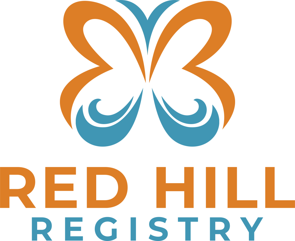 Red Hill Registry logo: stylized butterfly design