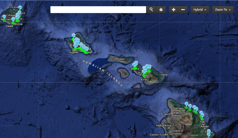 Map of Hawaii showing data points.