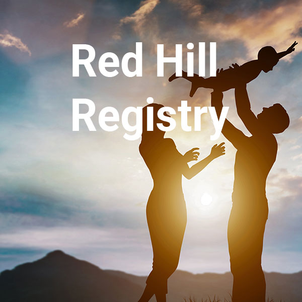 Silhouette of happy family against sunset; Red Hill Registry.